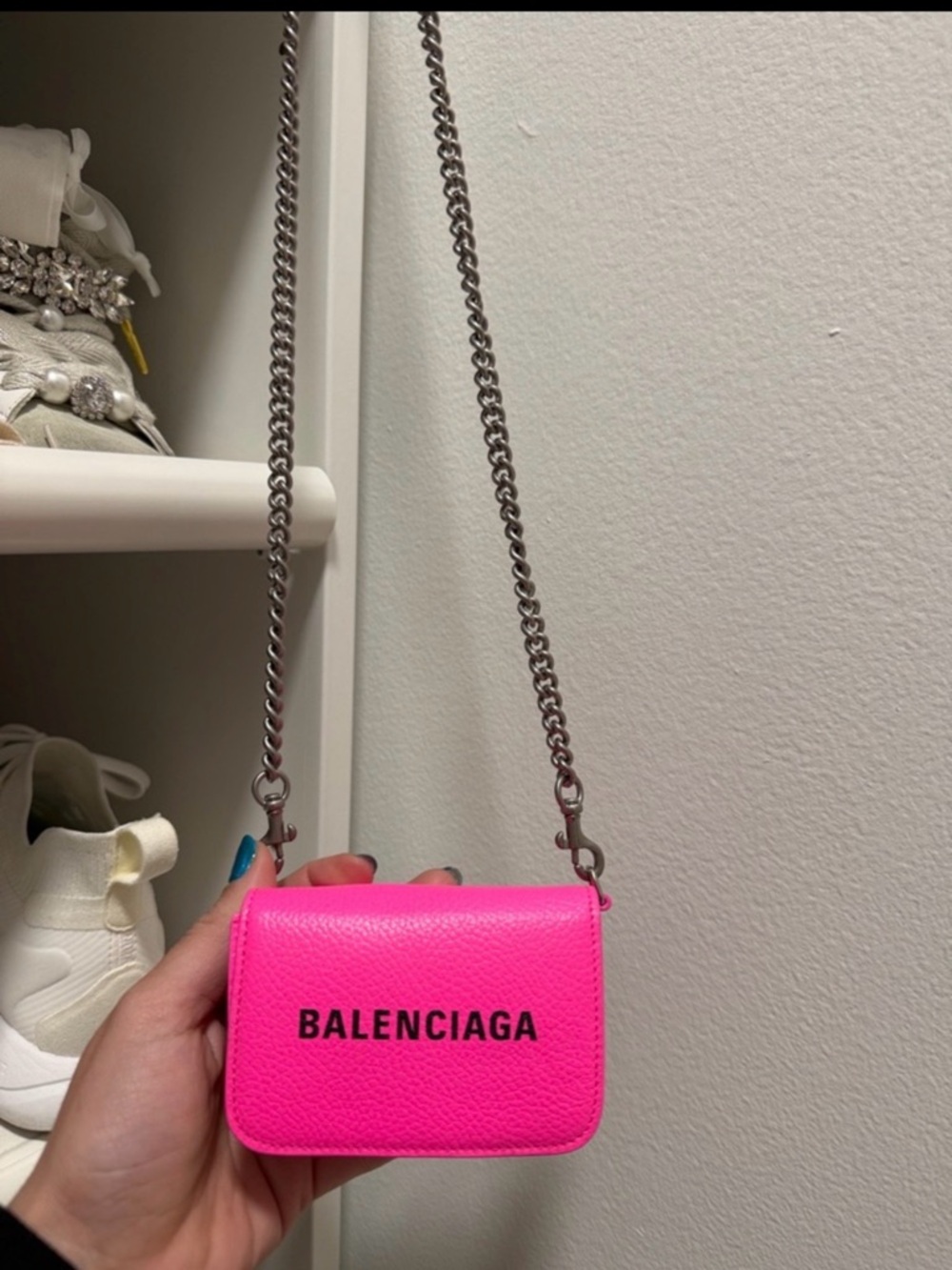 Balenciaga Neon Pink Mini Chain Crossbody